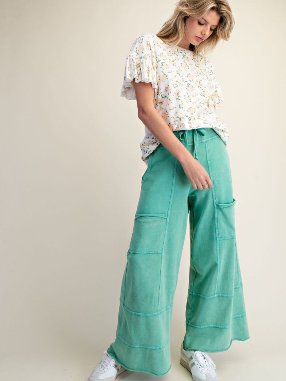 EASEL MINERAL WASHED TERRY KNIT PANTS 100% COTTON